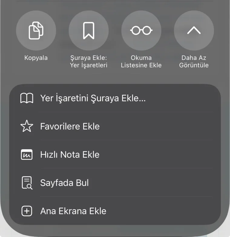Listenin sonunda Ana Ekrana Ekle