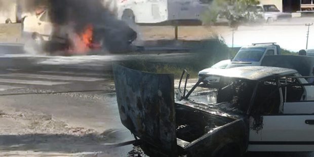 Antalya'da ışıkta bekleyen otomobil alev alev yandı